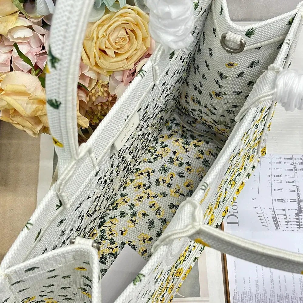 Dior Medium Dior Book Tote with Strap Buttercup Dior Embroidery and White Dior Médaillon for Women Dior Medium Dior Book Tote with Strap Buttercup Dior Embroidery and White Dior Médaillon for Women