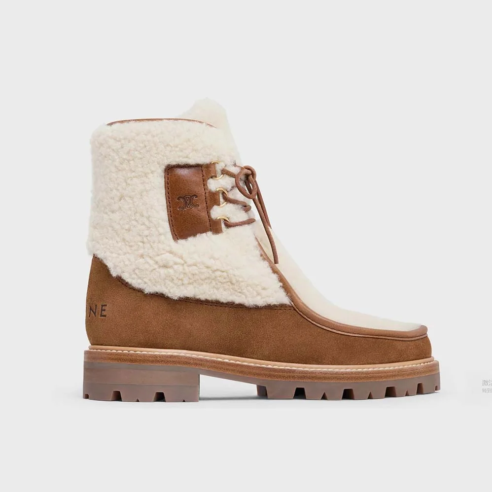 Celine Margaret Lace-up Fur Boot in Suede Calfskin and Shearling for Women Celine Margaret Lace-up Fur Boot in Suede Calfskin and Shearling for Women