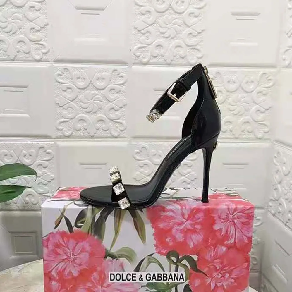 Dolce Gabbana D&G Polished Calfskin Sandals with Rhinestones for Women Dolce Gabbana D&G Polished Calfskin Sandals with Rhinestones for Women