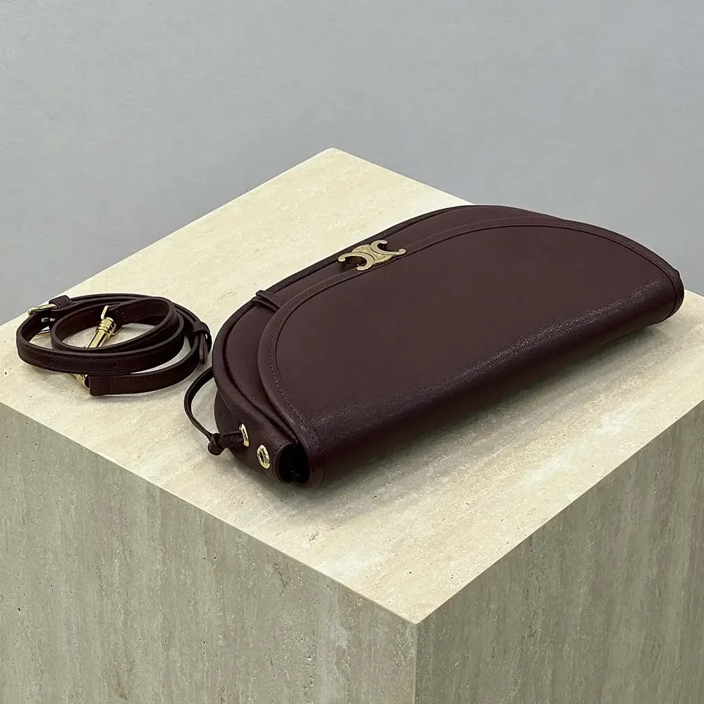 Celine Little Halfmoon Soft Triomphe in Supple Shiny Lambskin for Women in Maroon Celine Little Halfmoon Soft Triomphe in Supple Shiny Lambskin for Women in Maroon