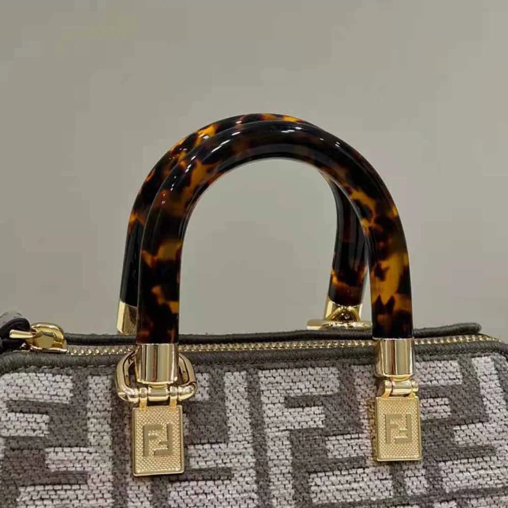 Fendi By The Way Mini Small Boston Bag in Dove Gray Tapestry Fabric for Women
