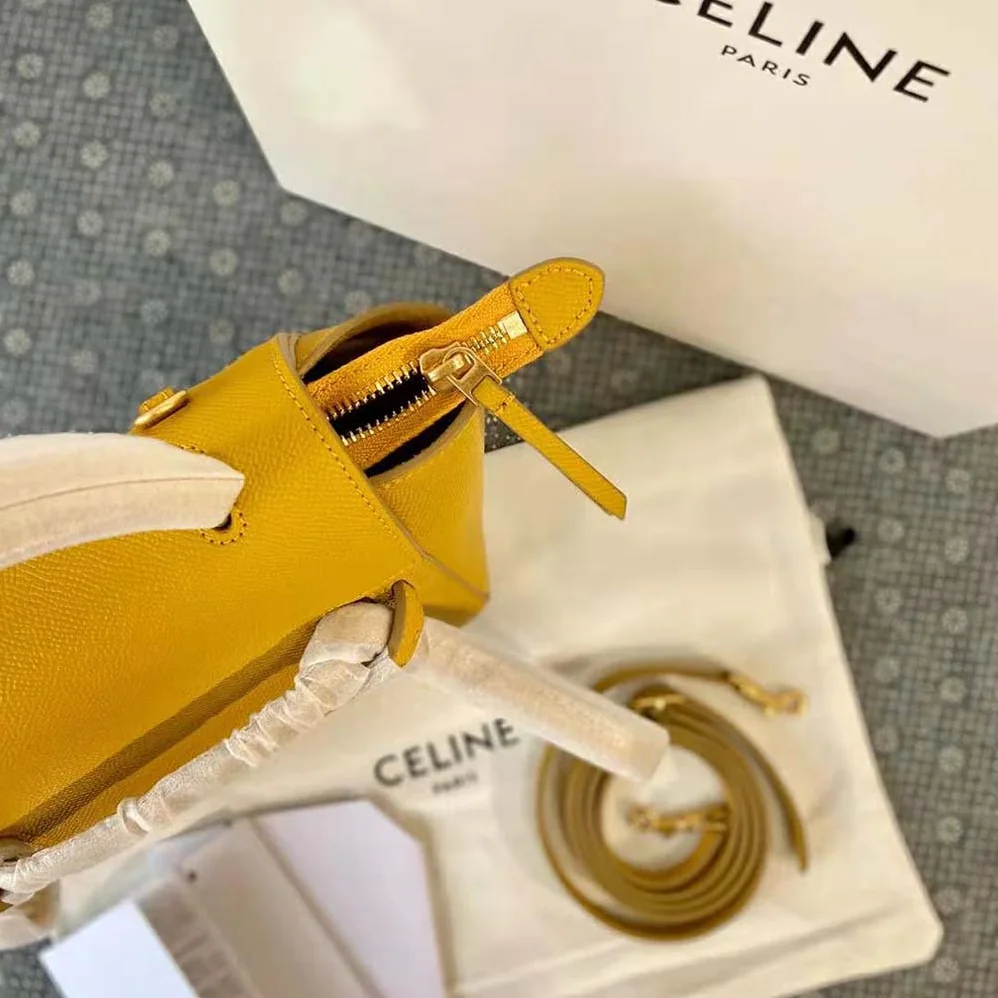 Celine Nano Belt Bag in Grained Calfskin for Women in Yellow Celine Nano Belt Bag in Grained Calfskin for Women in Yellow