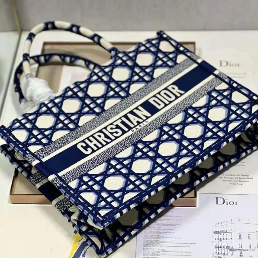 Dior Large Dior Book Tote Beige and Blue Macrocannage Embroidery for Women Dior Large Dior Book Tote Beige and Blue Macrocannage Embroidery for Women