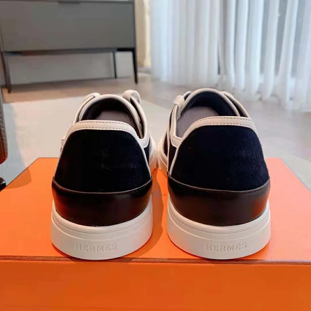 Hermes Get Sneaker in Suede Goatskin and Calfskin with Signature “Hermès Paris” Stencil for Unisex in Black