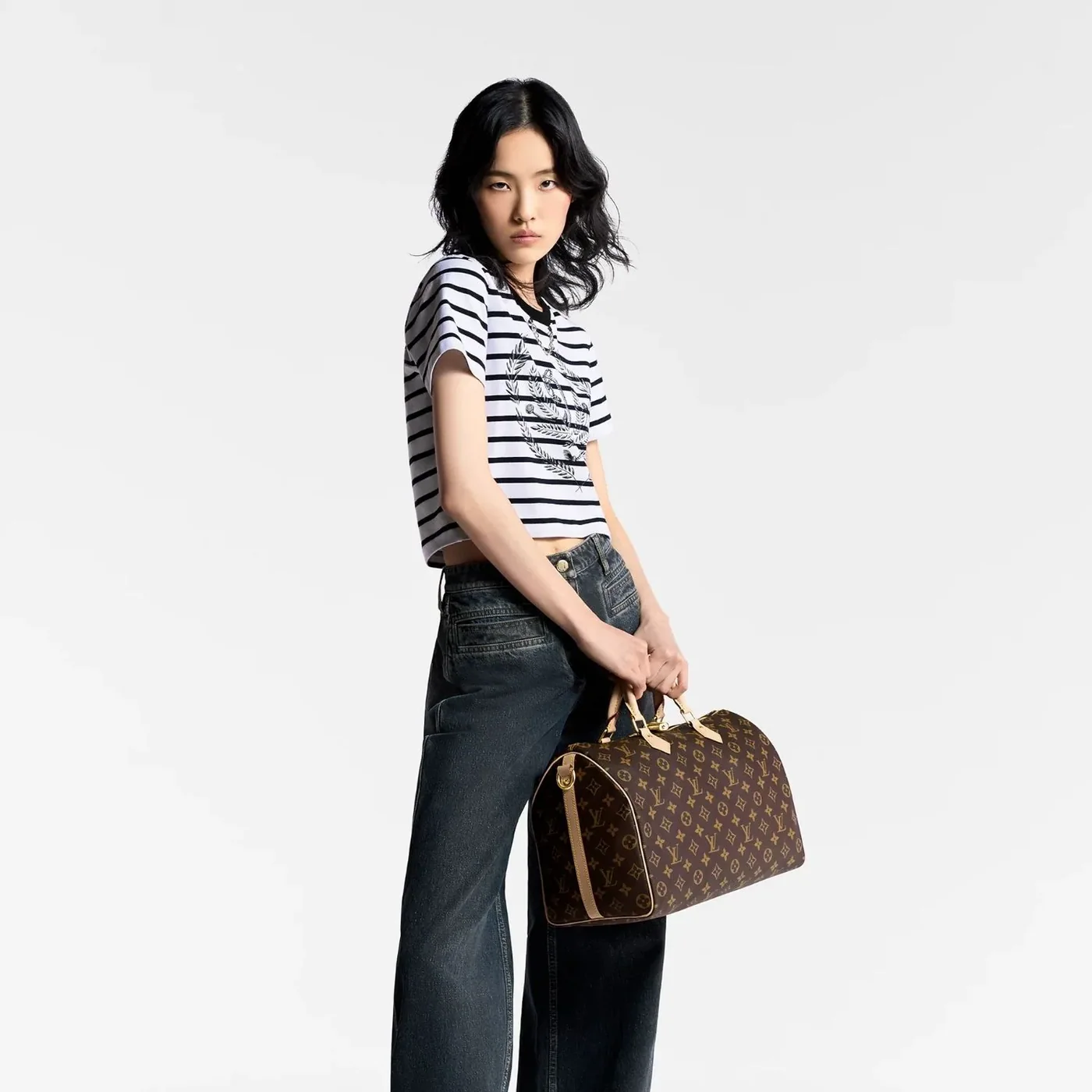Louis Vuitton Speedy Bandouliere 35 Top Handle Bag in Brown Gold Hardware