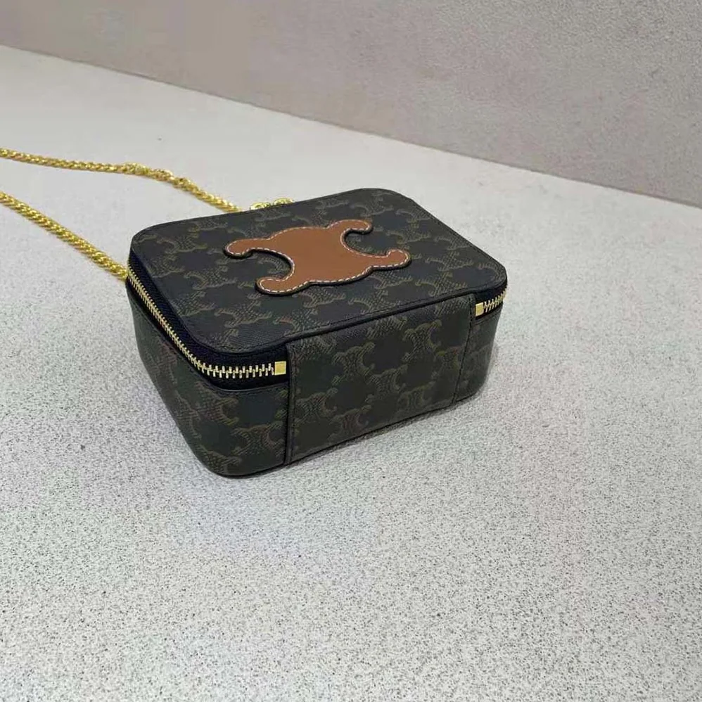 Celine Box on Chain Cuir Triomphe in Triomphe Canvas and Calfskin for Women