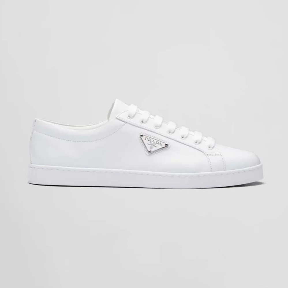 Prada Brushed Leather Sneakers for Men in White Prada Brushed Leather Sneakers for Men in White