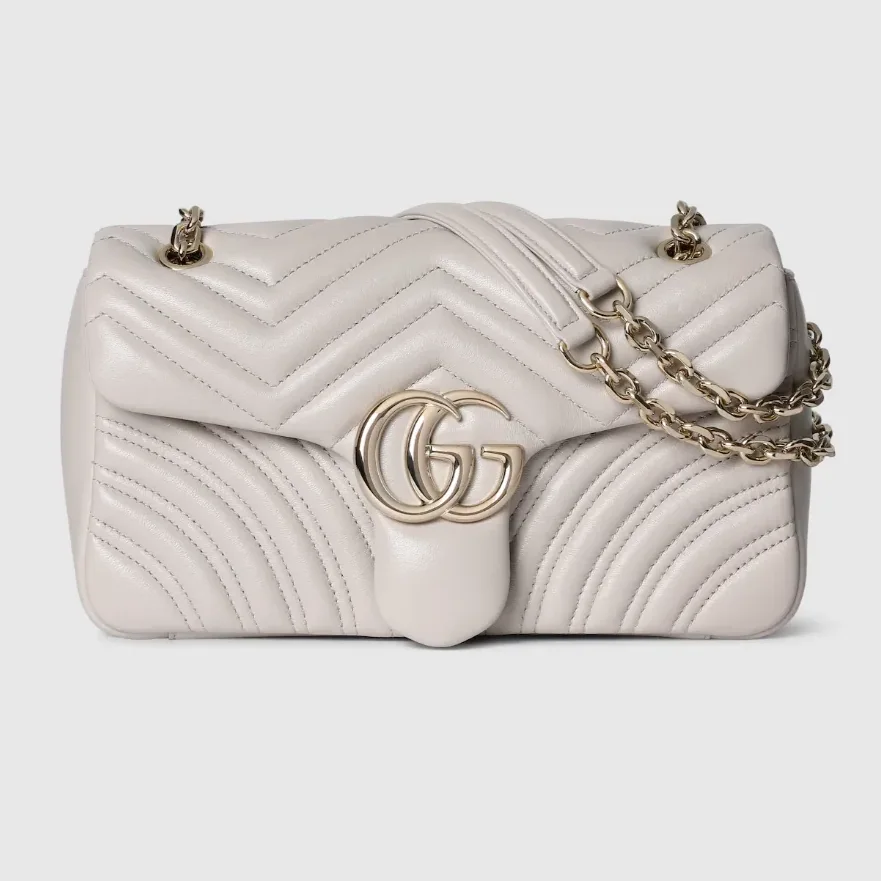 Gucci Marmont Medium Shoulder Bag / Light Grey Light Gold Hardware