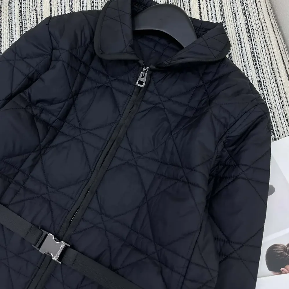 Dior Macrocannage Belted Peacoat Black Quilted Technical Taffeta for Women Dior Macrocannage Belted Peacoat Black Quilted Technical Taffeta for Women