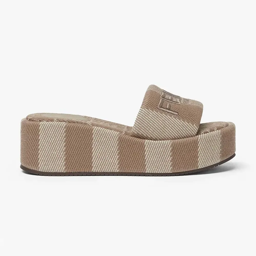 Fendi Sunshine Dove Gray Denim for Women in effect Jacquard Flatform Slides