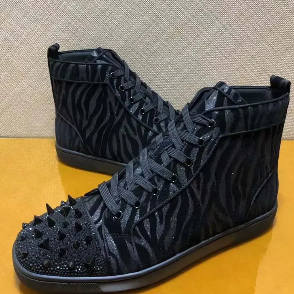 Christian Louboutin Lou Pik Pik Velvet High-Top Sneakers for Men in Black Christian Louboutin Lou Pik Pik Velvet High-Top Sneakers for Men in Black