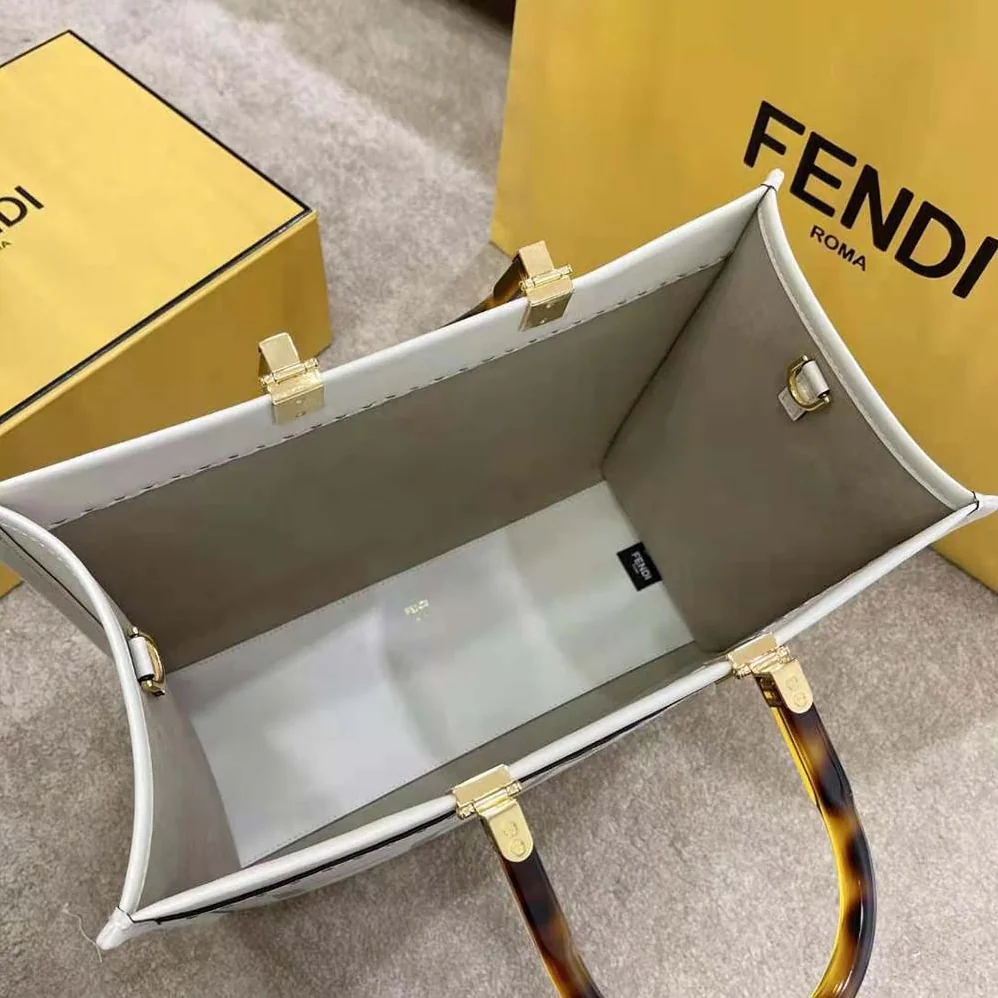 Fendi Sunshine Shopper Leather Shopper for Women in White