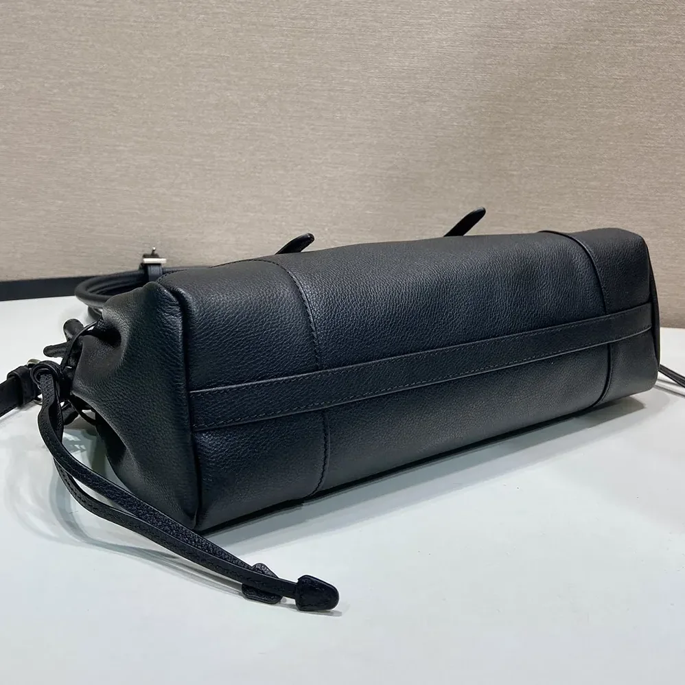 Prada Bonnie Medium Antiqued Leather Tote Bag for Women in Black