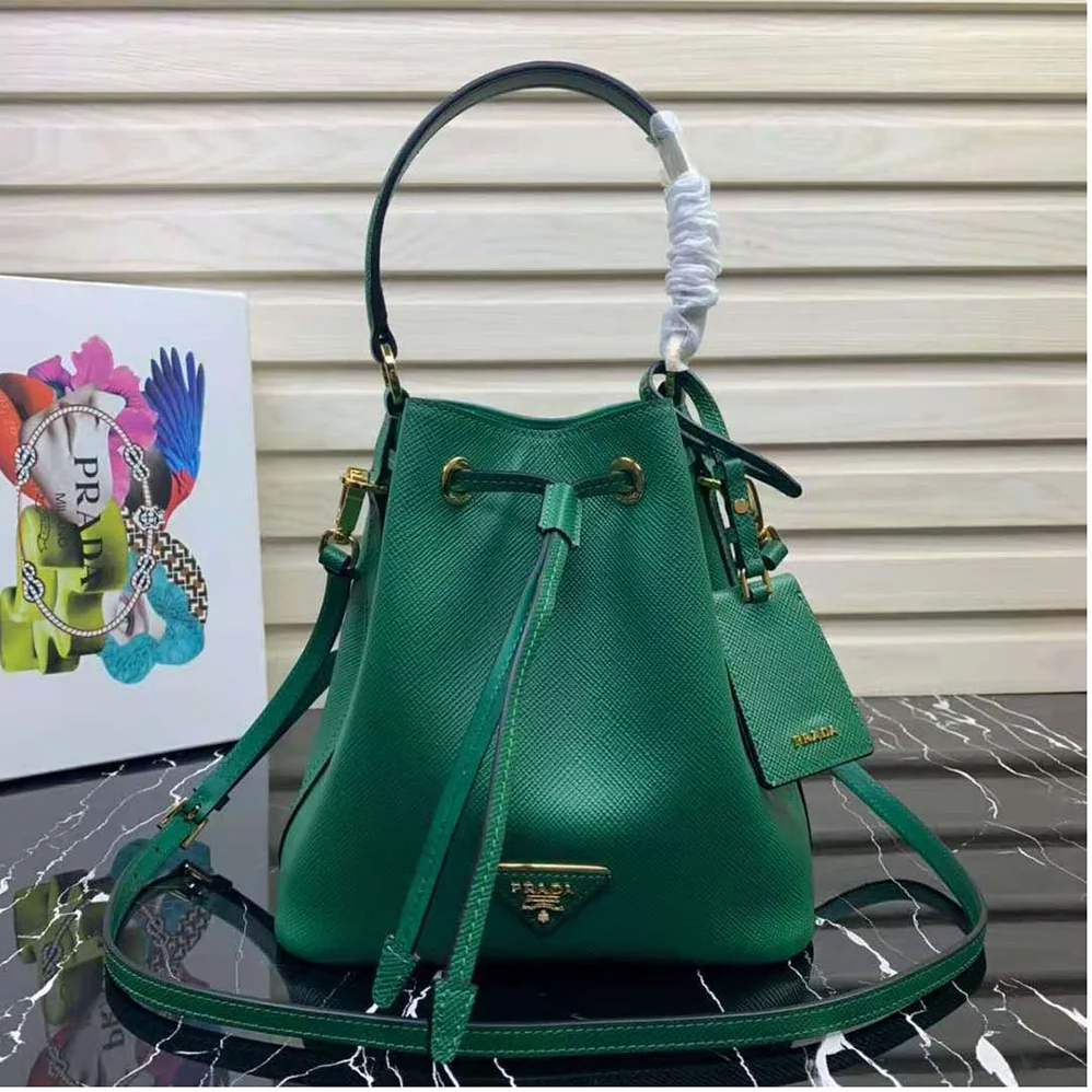 Prada Saffiano Leather Bucket Bag for Women in Green Prada Saffiano Leather Bucket Bag for Women in Green