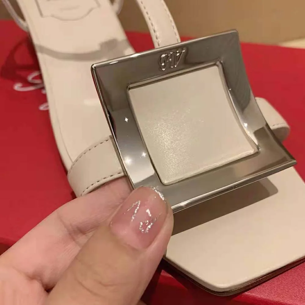 Roger Vivier Bikiviv' Metal Buckle Sandals in Leather for Women in White Roger Vivier Bikiviv' Metal Buckle Sandals in Leather for Women in White