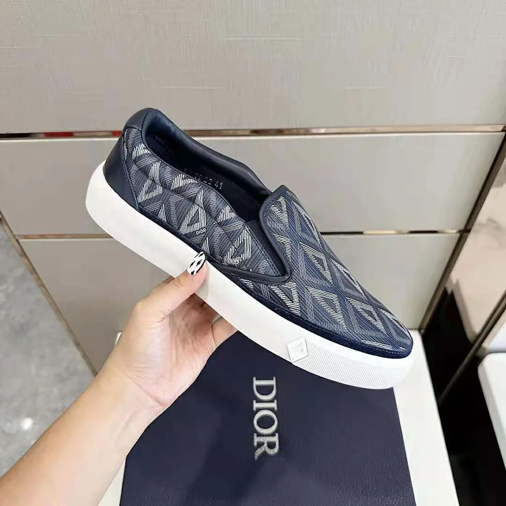 Dior B101 Slip-on Sneaker Navy Blue CD Diamond Canvas and Smooth Calfskin for Men