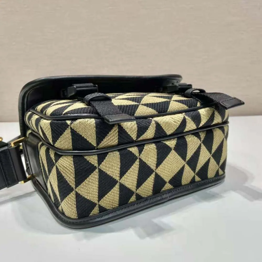 Prada Symbole Embroidered Fabric Bag for Men in Black/Beige Prada Symbole Embroidered Fabric Bag for Men in Black/Beige