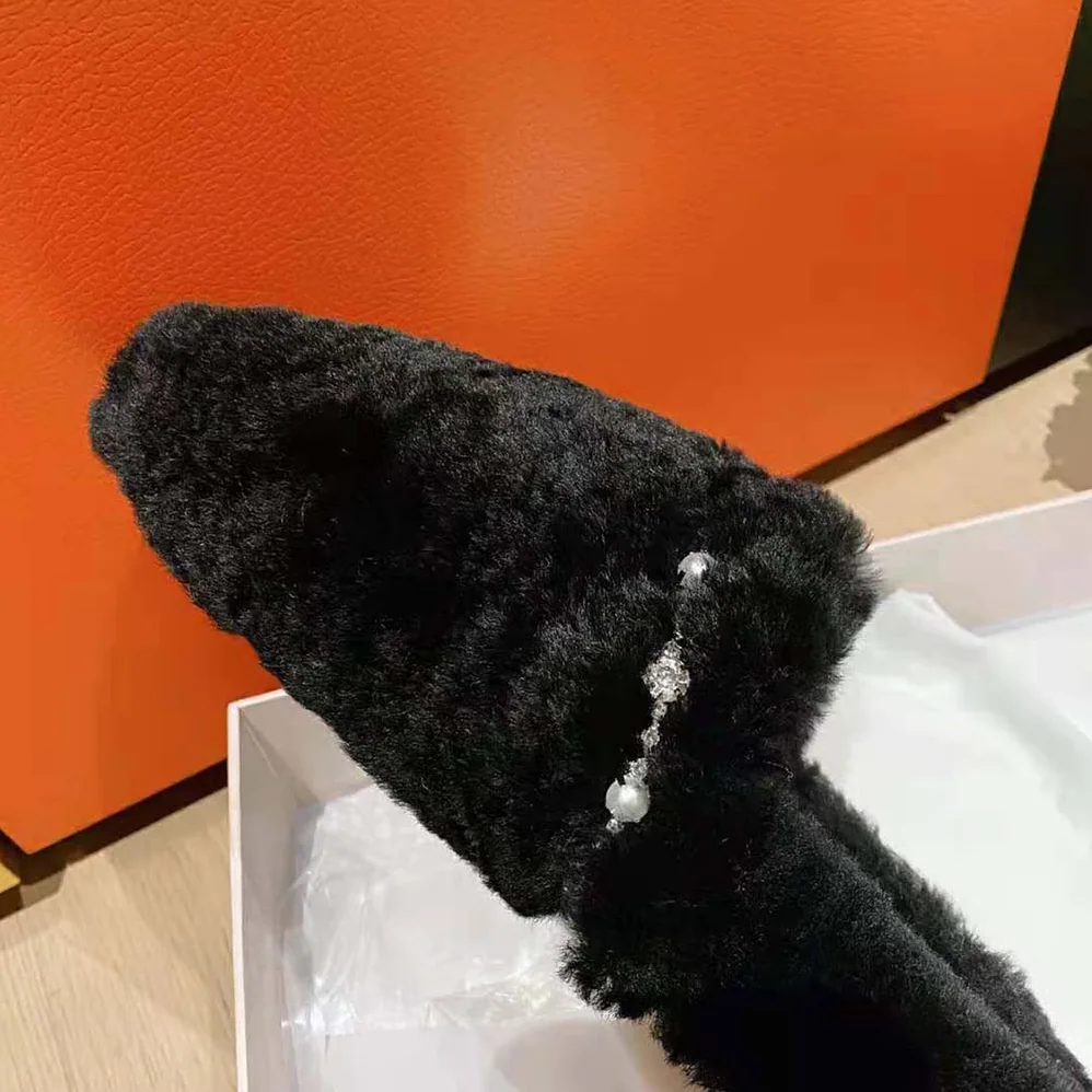 Jimmy Choo Aliette Flat Natural Shearling Slippers for Women in Black