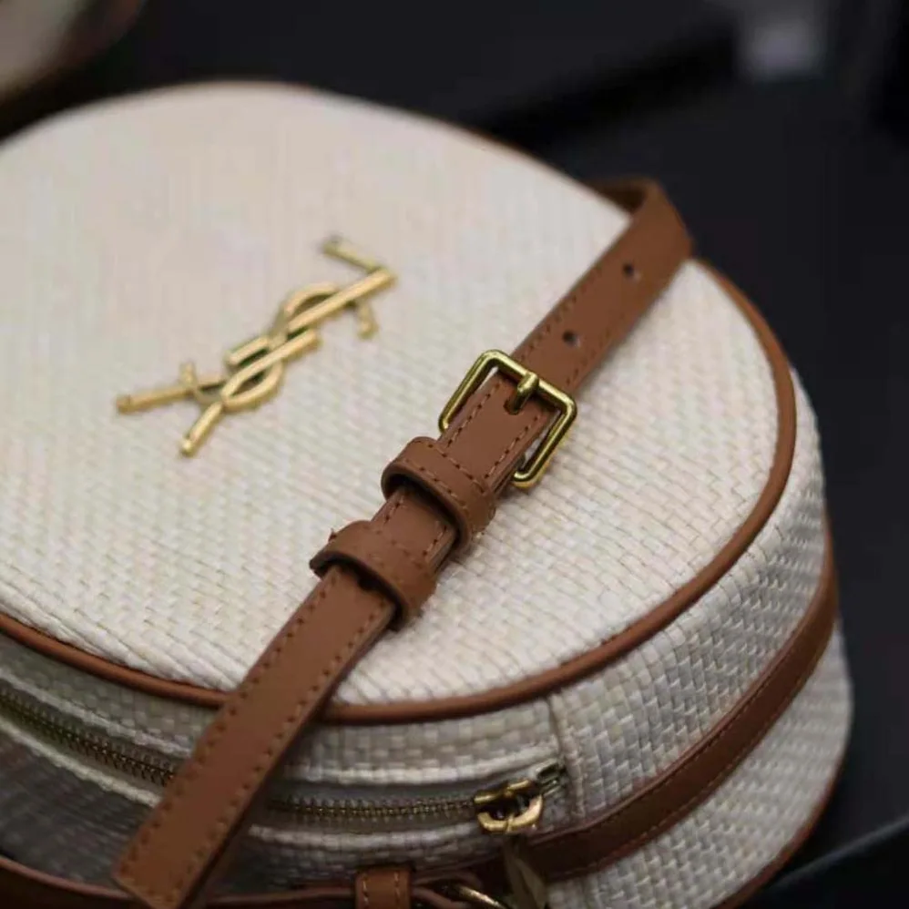 Saint Laurent YSL Camera Bag in Raffia and Vegetable for Women in tanned Leather