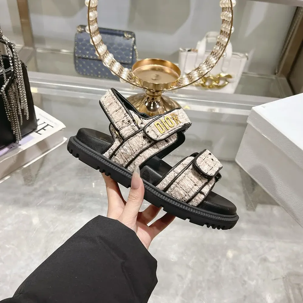 Dior Dioract Sandal Beige and Black Cannage Tweed for Women