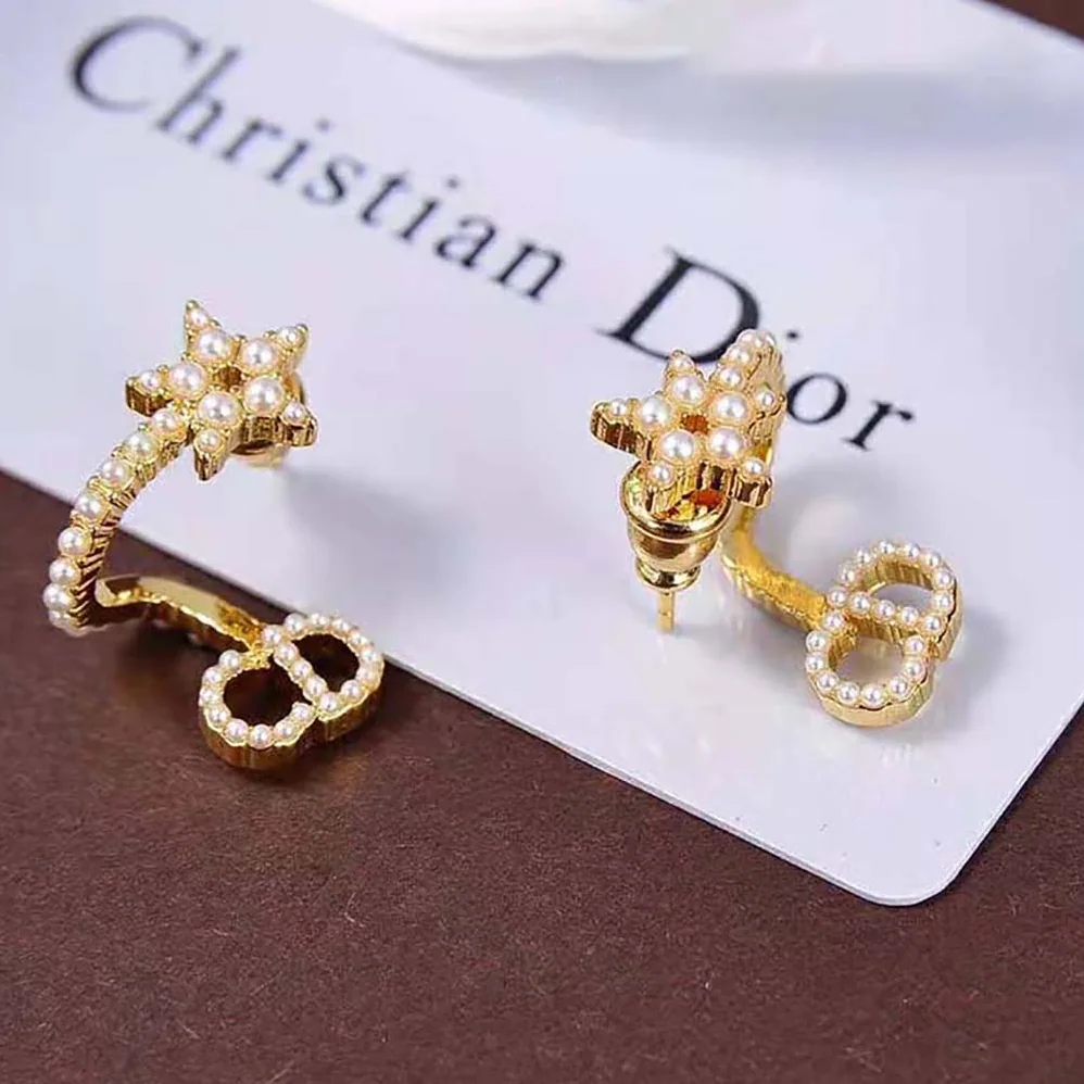 Dior Clair D Lune Earrings Gold-Finish Metal and White Resin Pearls for Women