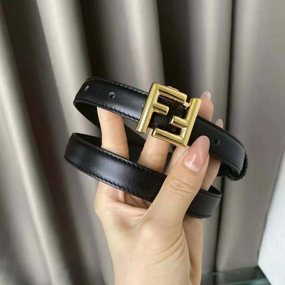 Fendi Thin Belt with Loop and FF Stud Buckle for Women in Black