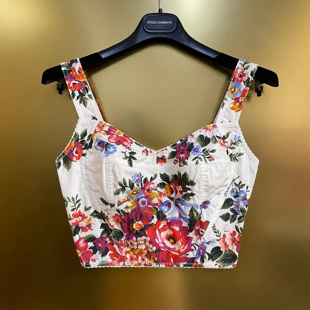 Dolce Gabbana D&G Flower Bouquet for Women in Print Cotton Bustier Top Dolce Gabbana D&G Flower Bouquet for Women in Print Cotton Bustier Top