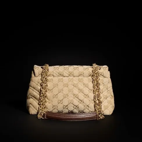 Gucci Marmont Small Shoulder Bag / Sand/ Dark Brown Gold Hardware