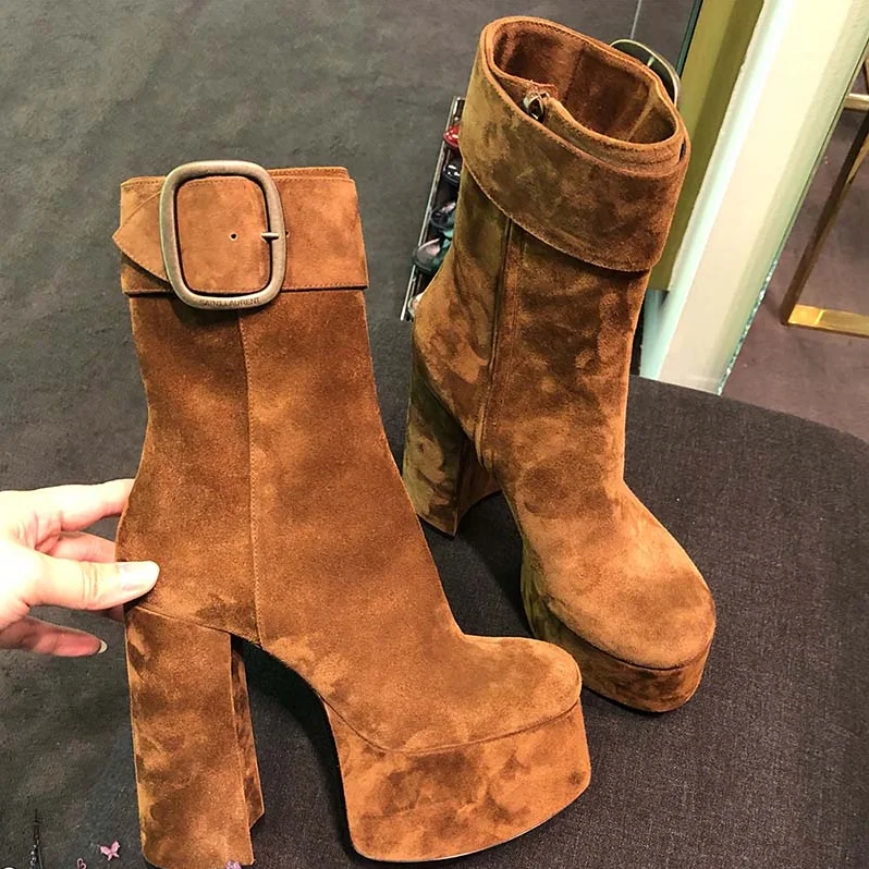 Saint Laurent YSL Shoes Billy Platform Bootie in Suede 14cm Heel for Women in Brown Saint Laurent YSL Shoes Billy Platform Bootie in Suede 14cm Heel for Women in Brown