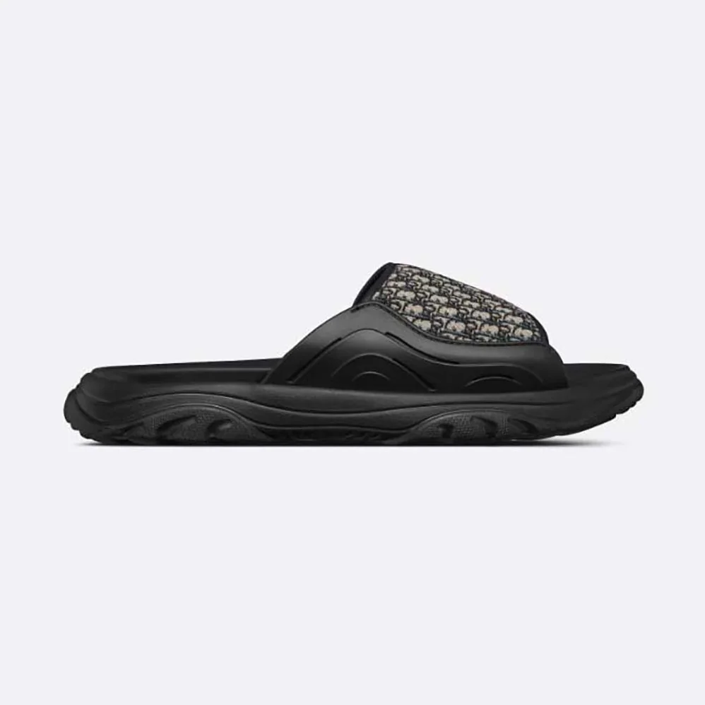 Dior H-town Sandal Black Rubber with Beige and Black Dior Oblique Jacquard for Men