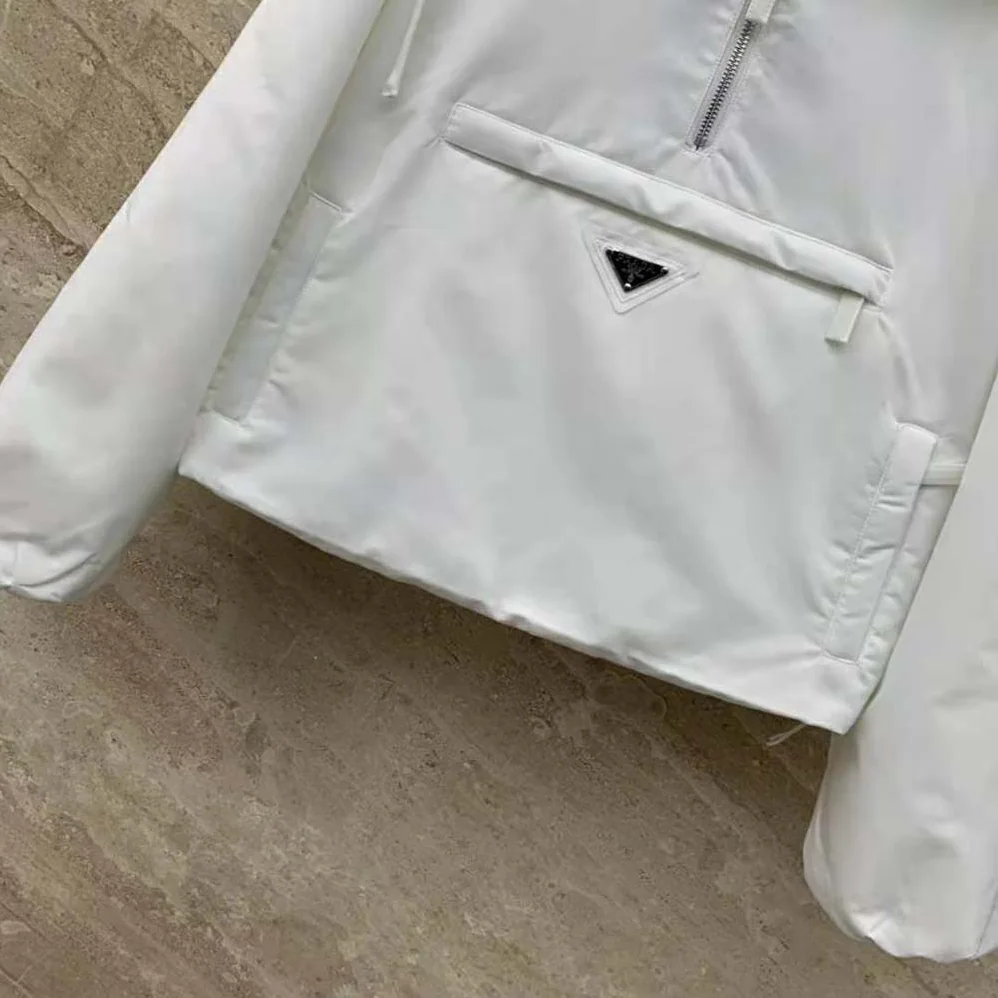 Prada Padded Duchesse Jacket with Enameled Metal Triangle Logo for Women in White