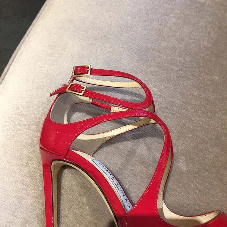 Jimmy Choo Lancer 110 Patent Leather Pointy Toe Pumps Shoes Red for Women Jimmy Choo Lancer 110 Patent Leather Pointy Toe Pumps Shoes Red for Women