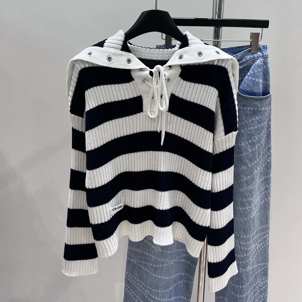 Dior Marinière Sweater White and Navy Blue Ribbed Cotton Knit for Women Dior Marinière Sweater White and Navy Blue Ribbed Cotton Knit for Women