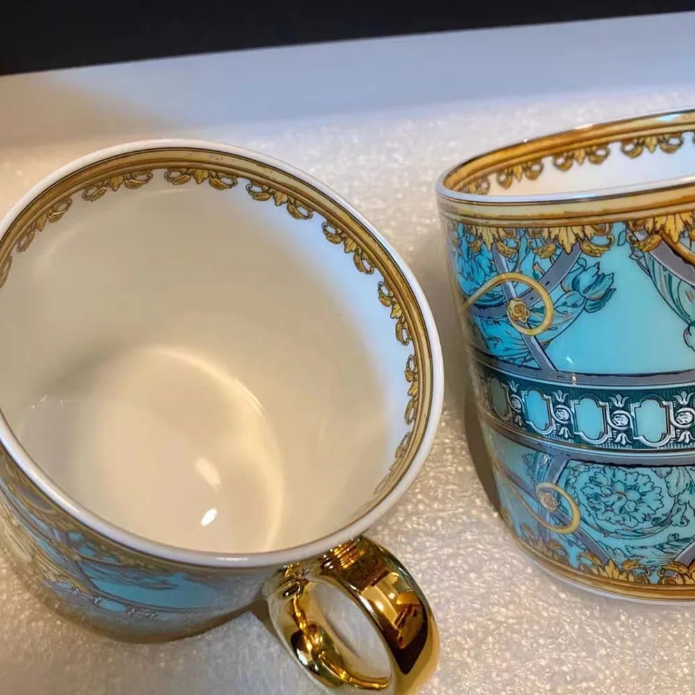 Versace Scala Del Palazzo Coffee Set Includes A Coffee Cup with Handle and A Matching Saucer for Unisex in Blue