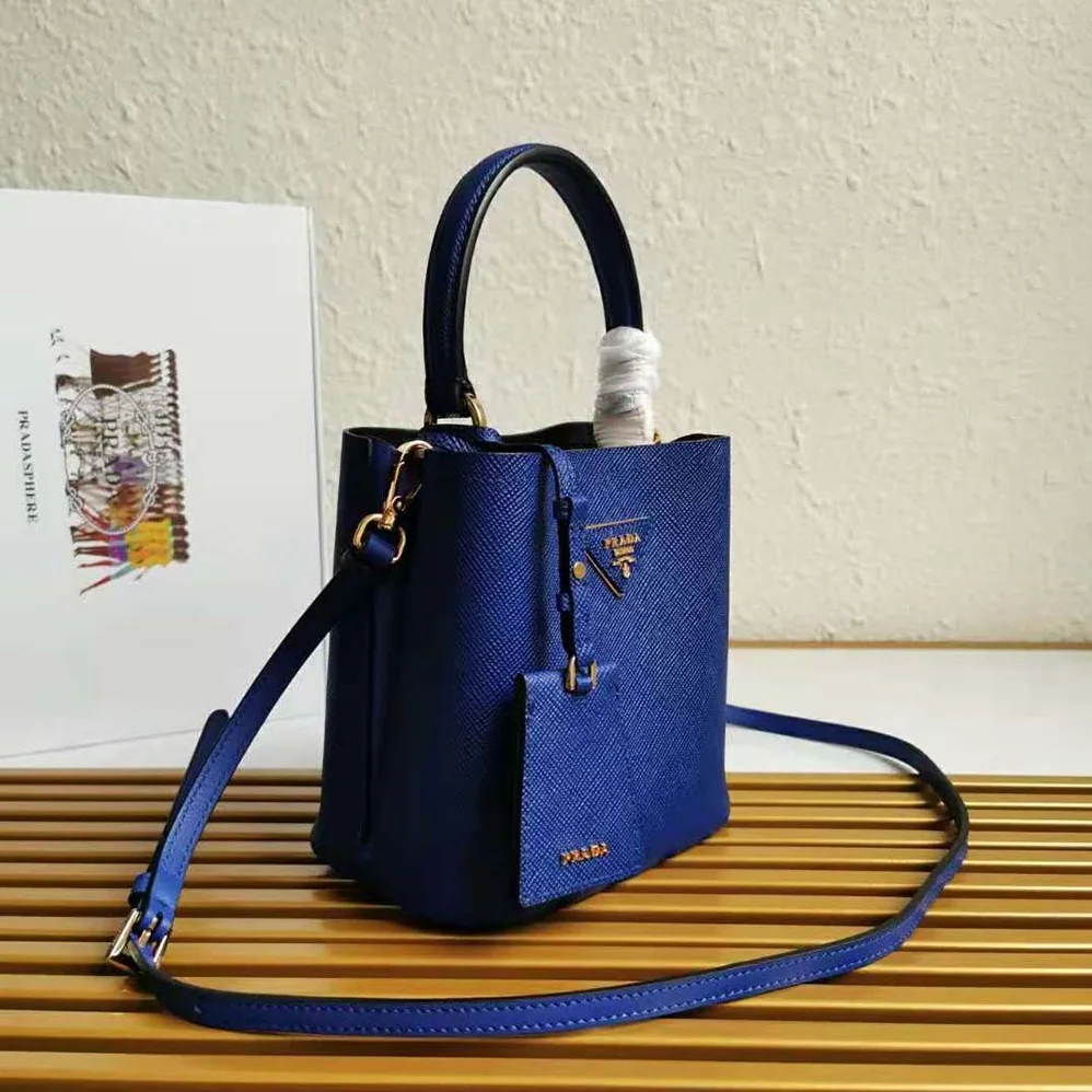 Prada Small Saffiano Leather Prada Panier Bag for Women in Navy Prada Small Saffiano Leather Prada Panier Bag for Women in Navy