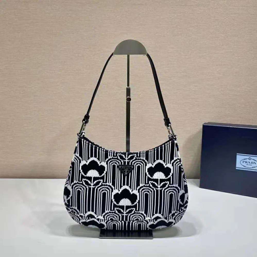 Prada Prada Cleo Jacquard Knit and Leather Bag for Women
