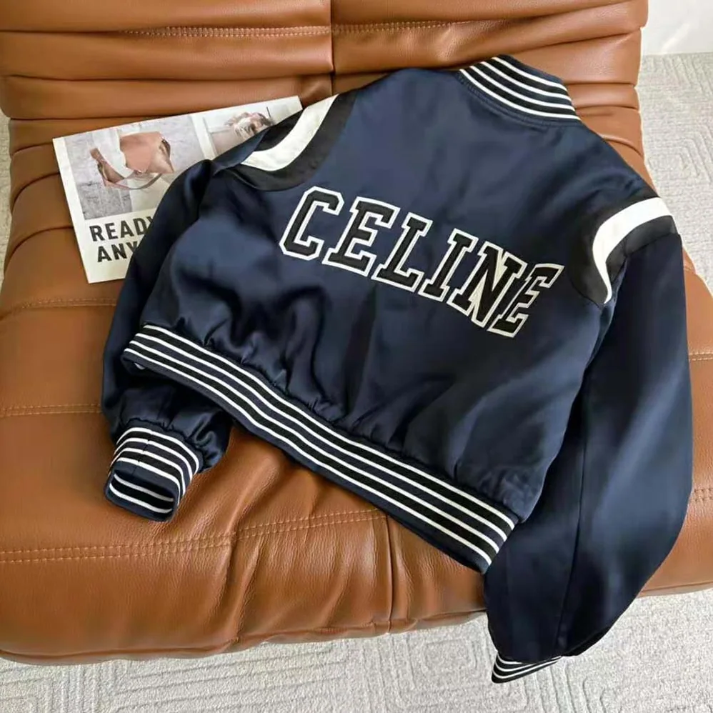Celine Cropped Bomber Jacket in Thick Satin for Women Celine Cropped Bomber Jacket in Thick Satin for Women
