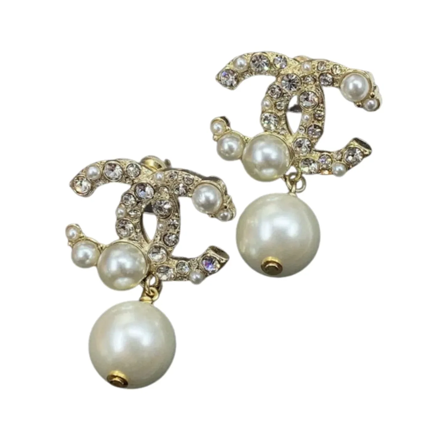 Chanel Pearl C Double Earrings Gold Chanel Pearl C Double Earrings Gold