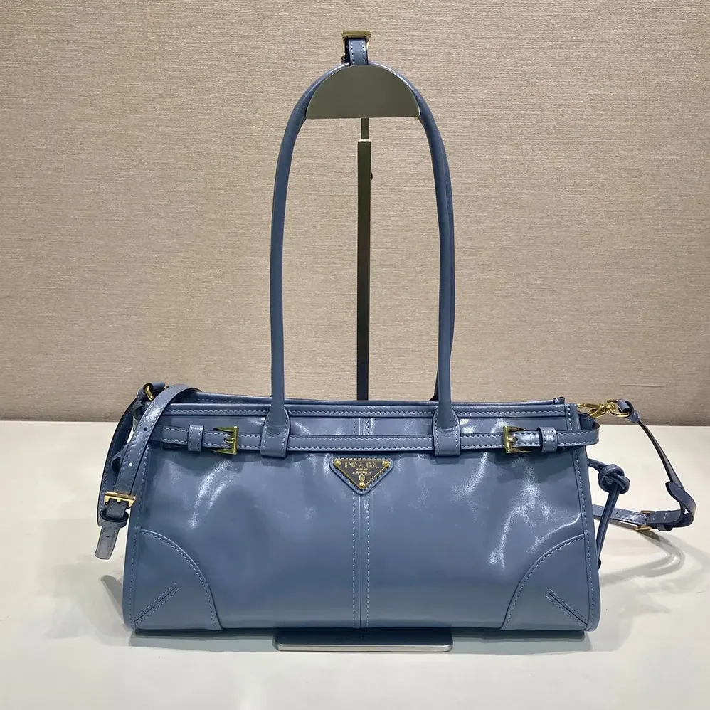 Prada Bonnie Medium Leather Handbag for Women in Light Blue Prada Bonnie Medium Leather Handbag for Women in Light Blue