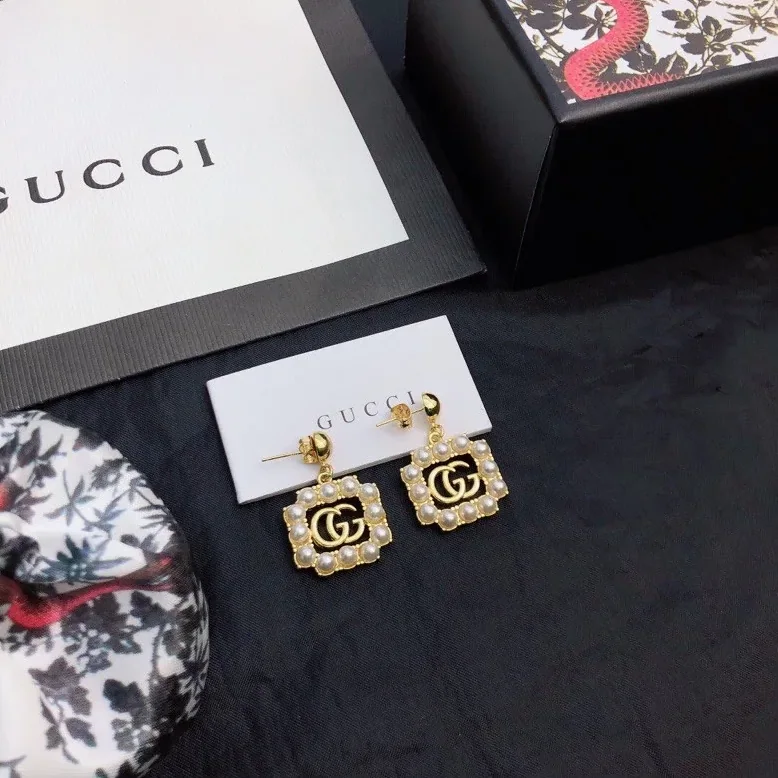 Gucci Mini Pearl Border Frame Earrings Gold Tone