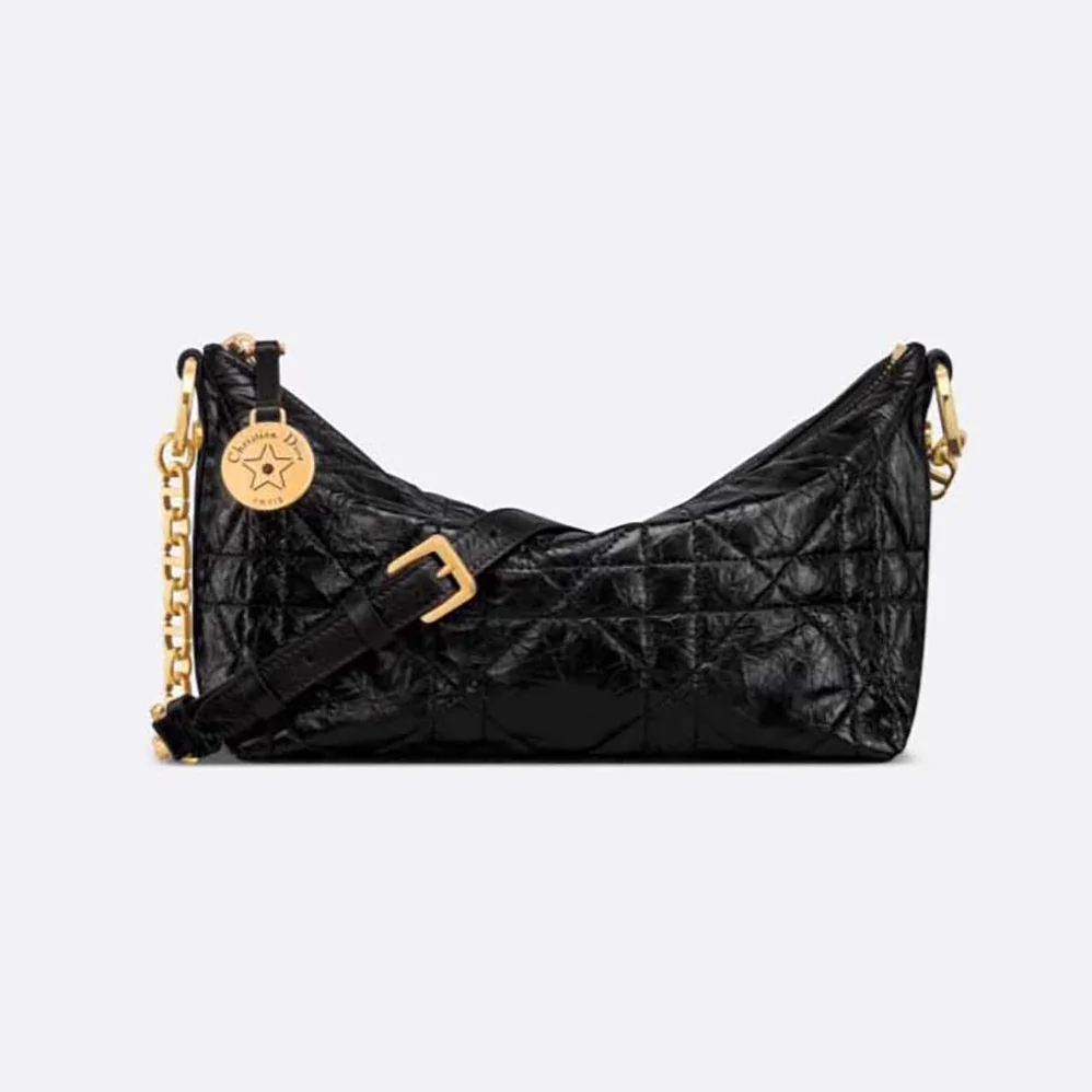 Dior Diorstar Hobo Bag with Chain Black Macrocannage Crinkled Calfskin for Women Dior Diorstar Hobo Bag with Chain Black Macrocannage Crinkled Calfskin for Women
