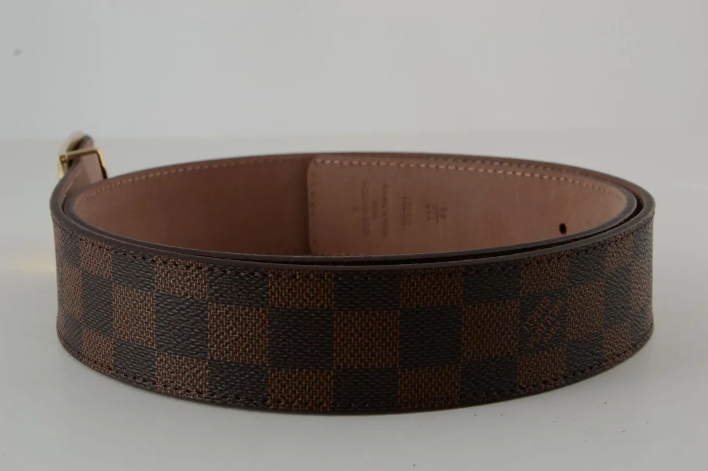 Brown Damier Gold Buckle Leather Belt
