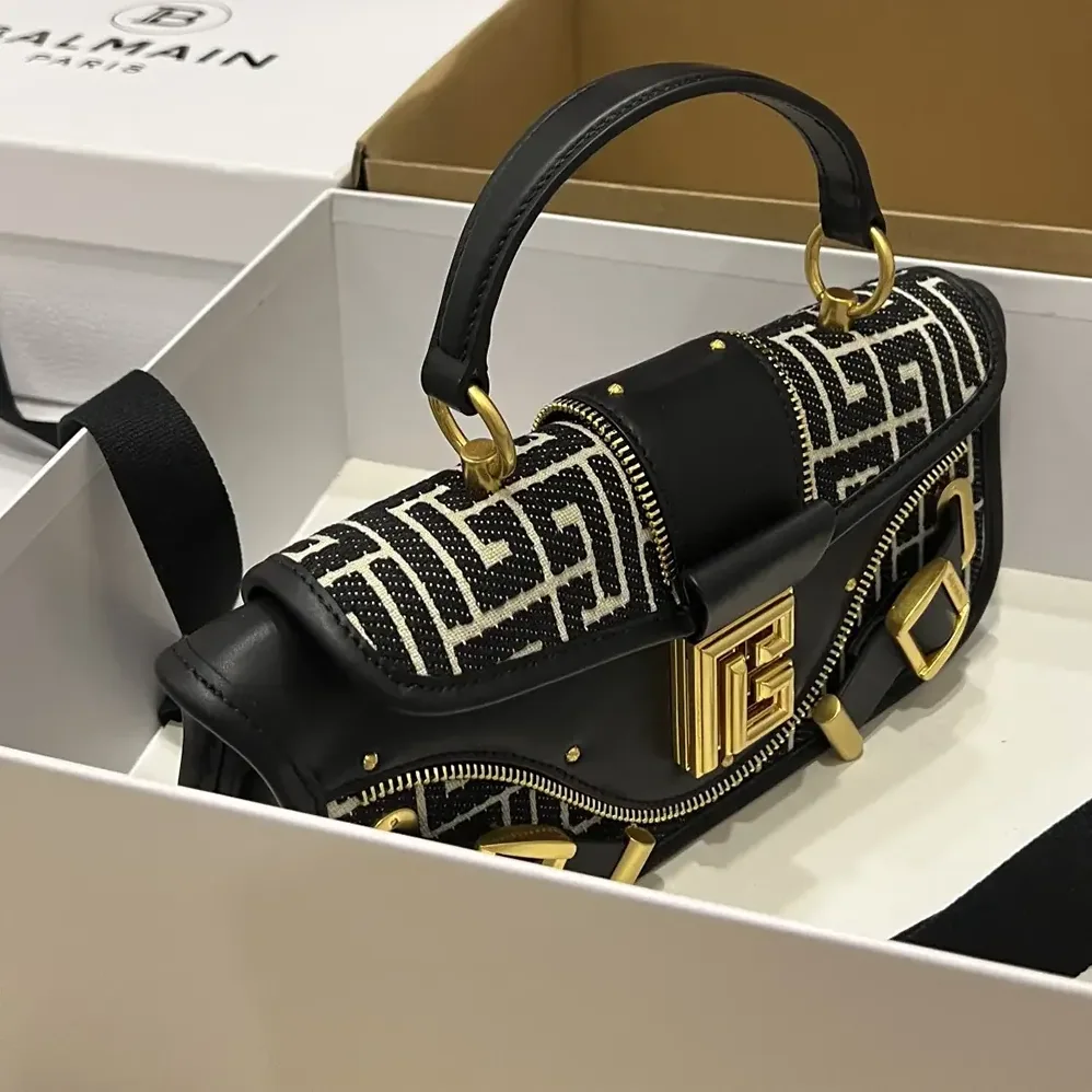 Balmain Blaze Clutch Bag in Leather with Balmain Jacquard Monogram for Women Balmain Blaze Clutch Bag in Leather with Balmain Jacquard Monogram for Women