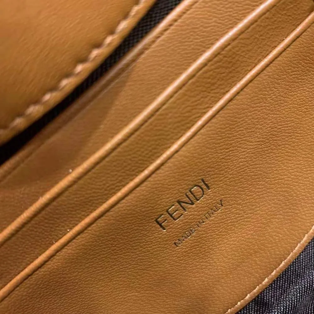Fendi Mini Baguette Chain Brown and Black Nappa Leather Bag for Women
