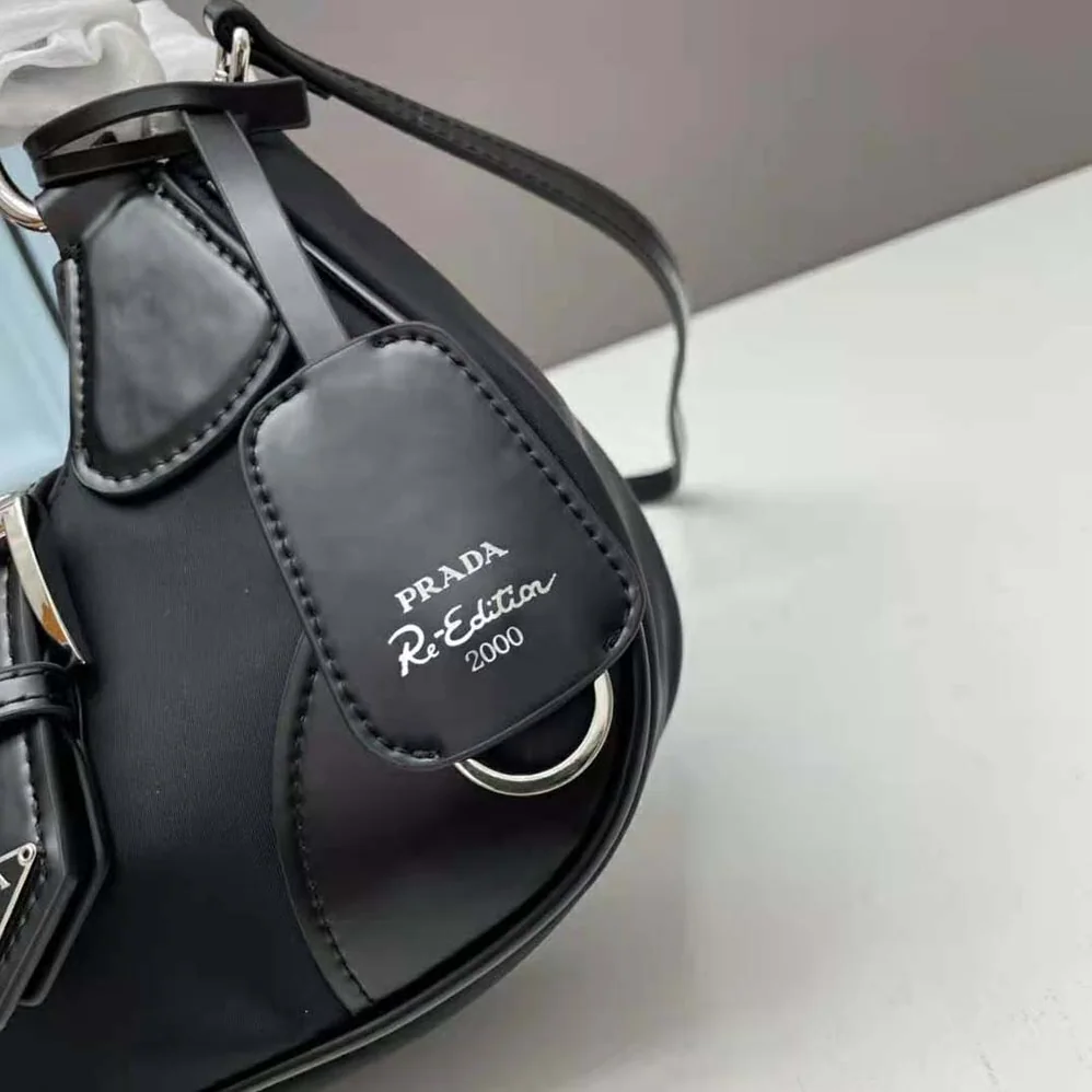 Prada Moon Re-Nylon and Leather Bag for Women in Black