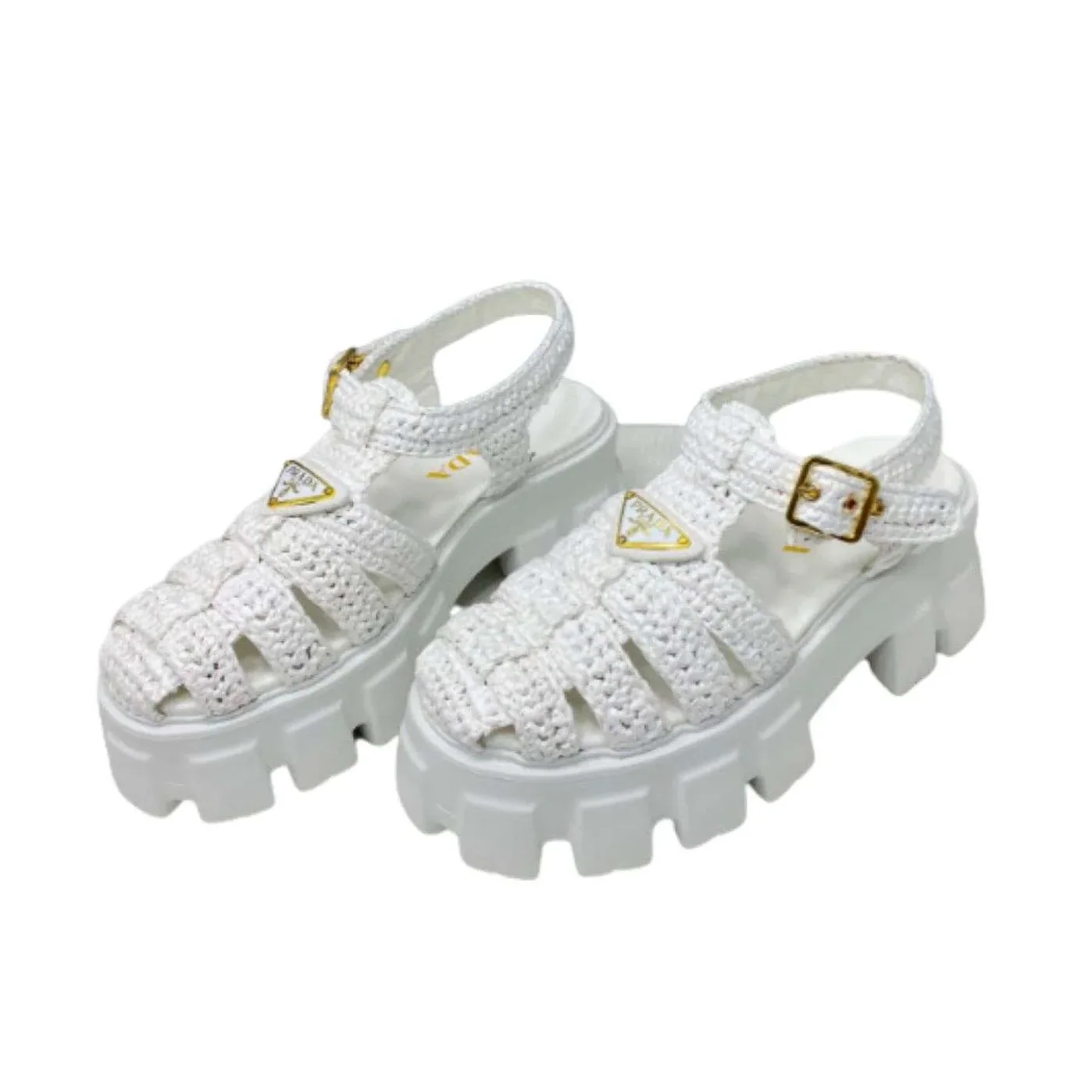Prada Monolith Crochet Cage Sandals Pink Prada Monolith Crochet Cage Sandals Pink