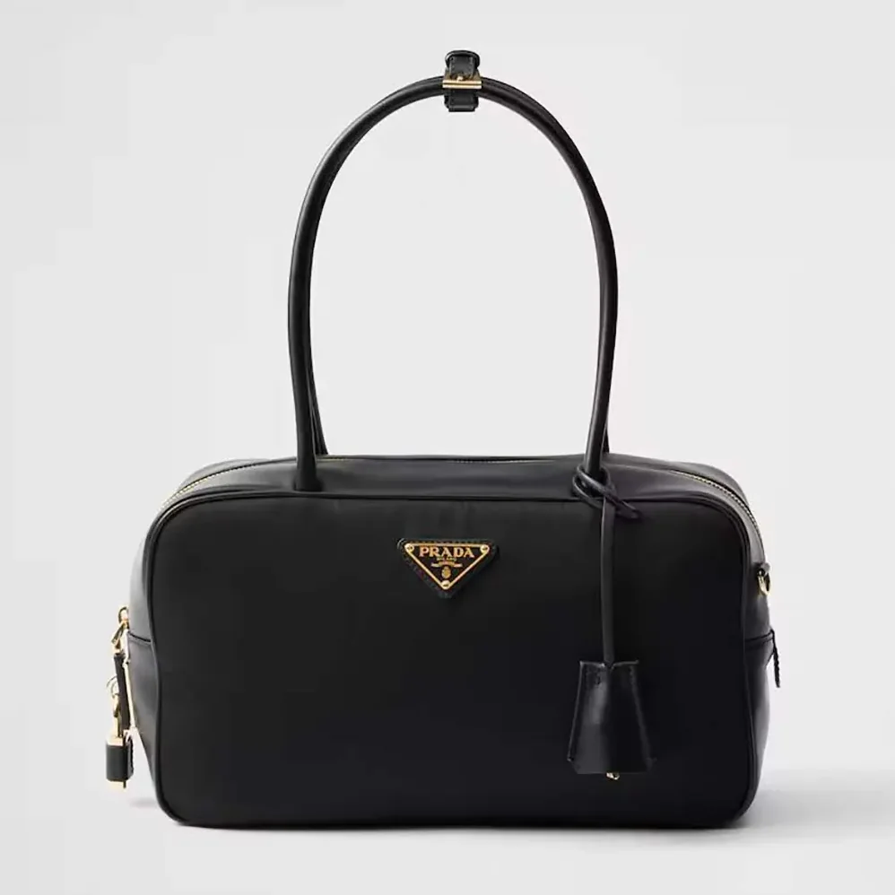 Prada Re-Nylon and Leather Medium Top for Women in handle Bag with Padlock