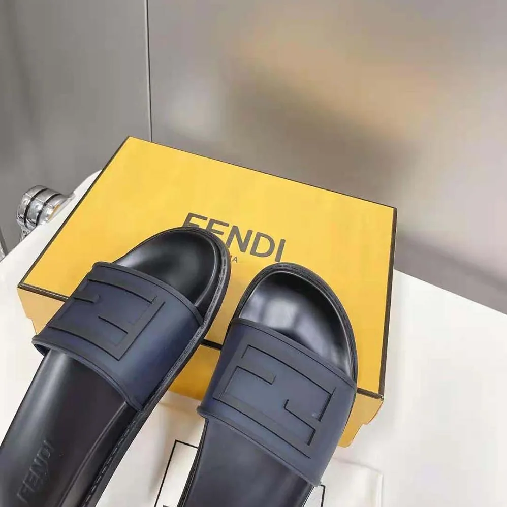 Fendi Baguette Slides Blue Rubber Slides for Men Fendi Baguette Slides Blue Rubber Slides for Men