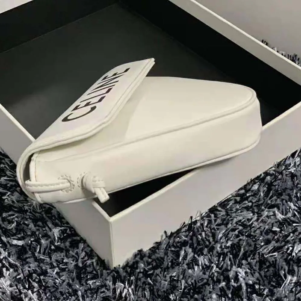 Celine Triangle Bag in Smooth Calfskin with Celine Print for Women in White