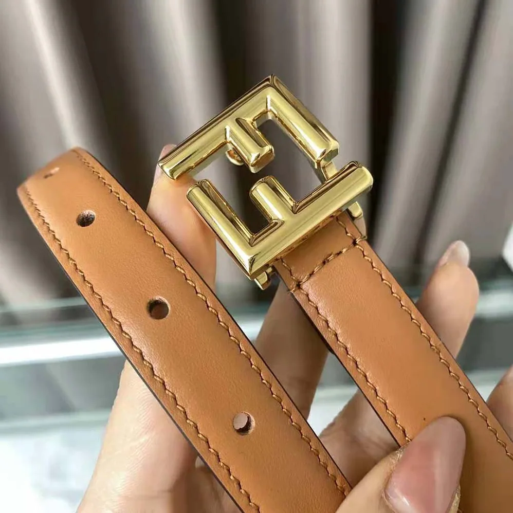 Fendi Thin Belt with Loop and FF Stud Buckle for Women in Brown Fendi Thin Belt with Loop and FF Stud Buckle for Women in Brown